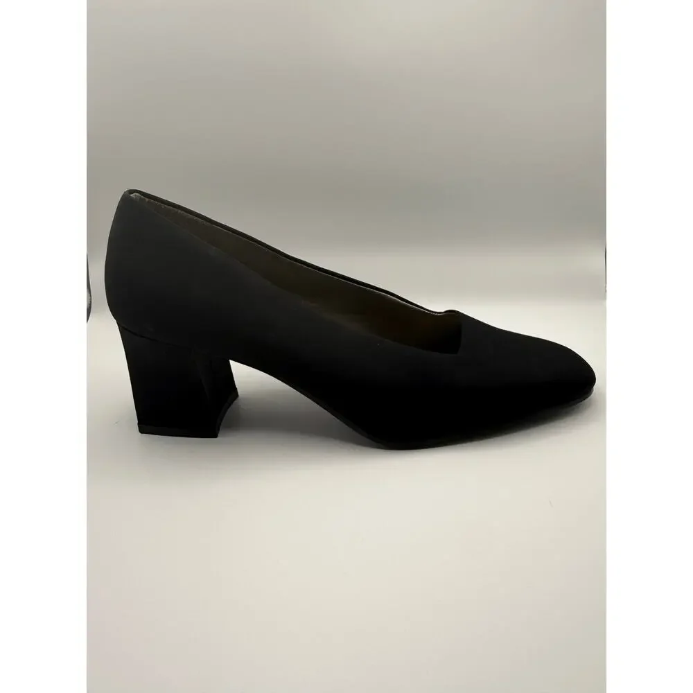 Bandolino Black Pumps 7.5 Minimalist Block Heel Classic Workwear Quiet Luxury